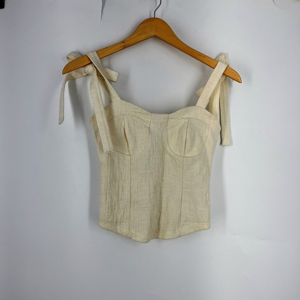 Maeve Textured Tie Strap Bustier Corset Top Smocked Back Sweetheart Camisole XXS